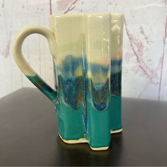 Texas State Shaped Coffee Cup Mug Drip Glaze Pottery 4.5" Vintage 6oz Wilder ‘96 - Picture 4 of 11